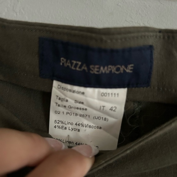Piazza Sempione Olive Green Linen Blend Pull On Pants - Picture 3 of 8